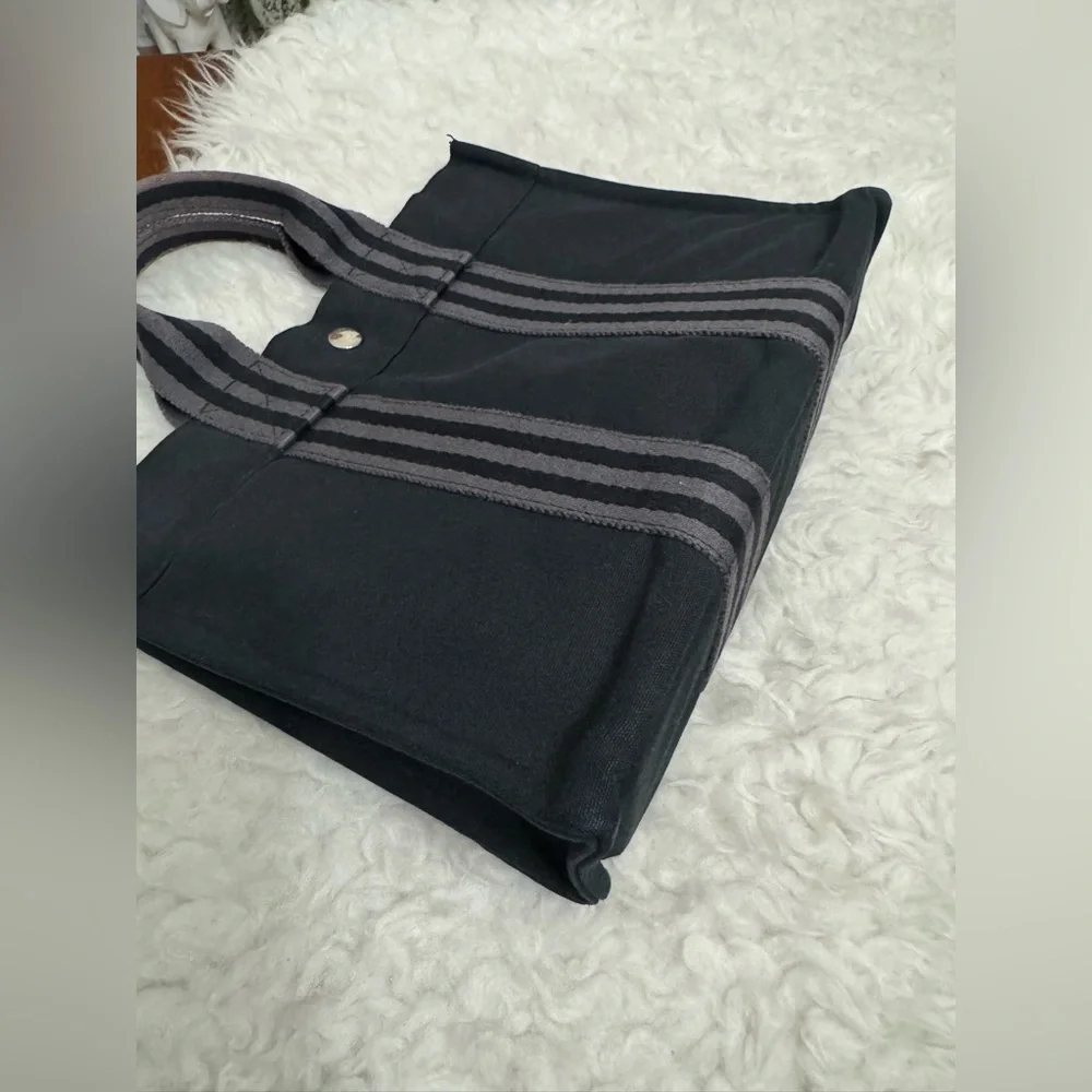 Hermes Black and Gray Canvas Briefcase